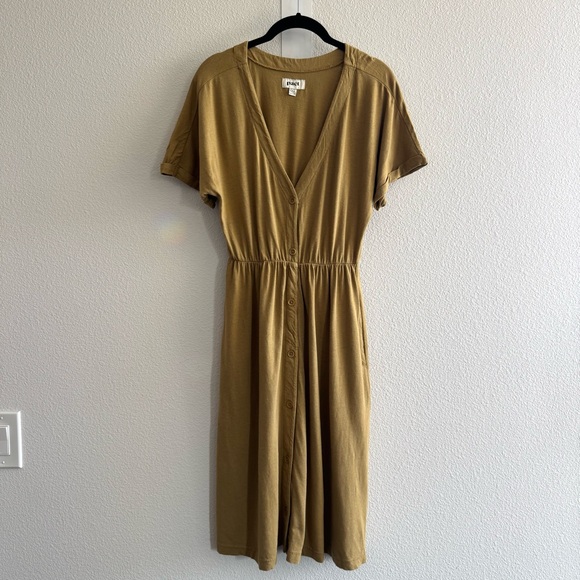 Pact Fennel The Portside Organic Cotton Linen Front Button Dress V Neck - Picture 4 of 15